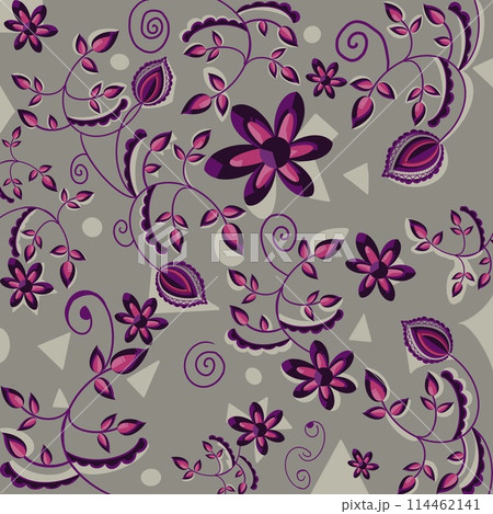 exquisite beauty of our floral graphic ethic pattern, boasting lush purple tones  depth and dimension to any textile creation. Vibrant pops of  ethic enhance the overall design ethnic stands out  114462141