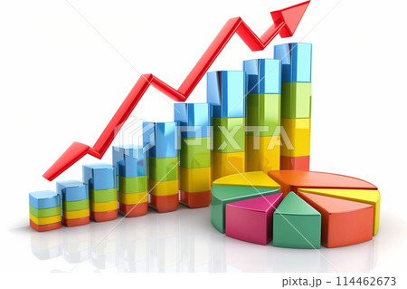 Bar and pie graph 3d on white background, finance business. 114462673