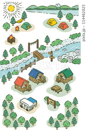 キャンプ場 縦長イラスト キャンプ場 縦長イラスト 114462825