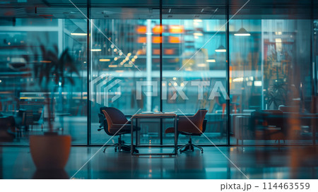 夜の現代的な企業オフィス、ハイテクなビジネス雰囲気、超現実的なスタイル 114463559