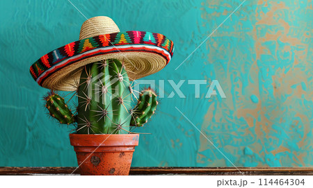 Cactus Wearing Mexican Sombrero Hat Cactus Wearing Mexican Sombrero Hat 114464304