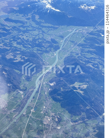 Aerial photo of city and mountains Italy, Bergami, Milan from airplane Aerial photo of city and mountains Italy, Bergami, Milan from airplane 114464316