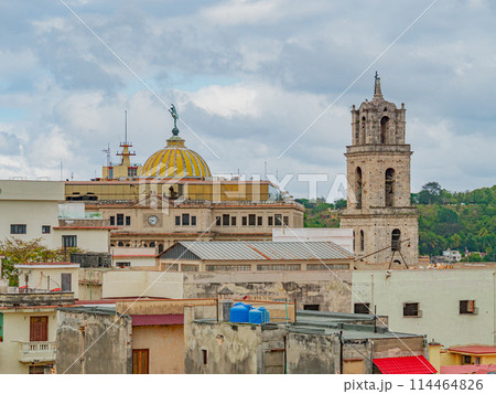 Water tanks on the roof of an old building in the center of Havana, Cuba 114464826
