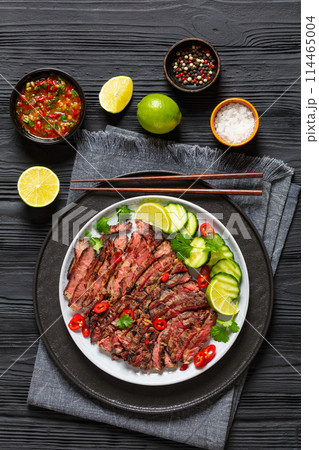 crying tiger, grilled and thinly sliced ribeye steak 114465004