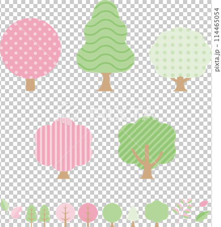 夏　緑　森　木　アイコン　飾り　あしらい　かわいい　おしゃれ　モダン　シンプル　イラスト素材セット 114465054