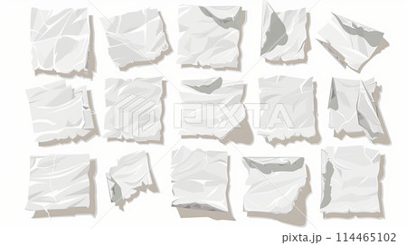 collection of white ripped pieces of paper on white background. each one is shot separately 114465102