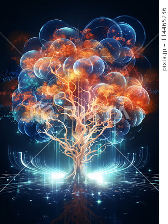 Glowing Orbs Surrounding a Brain-Tree: The Intersection of Nature and Intellect 114465236