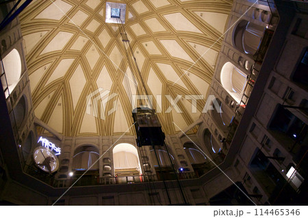 TURIN, ITALY - 15 SEP 2019: A lift inside the famous Mole Antonelliana TURIN, ITALY - 15 SEP 2019: A lift inside the famous Mole Antonelliana 114465346