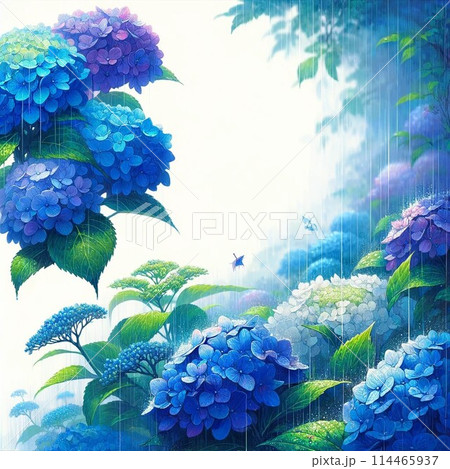 水彩で描いた紫陽花のフレーム 114465937