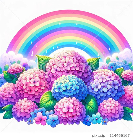水彩で描いた紫陽花と虹 114466167