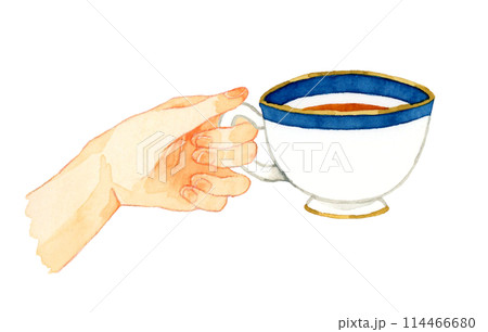 紅茶が入ったティーカップを持つ手 飲み物・カフェメニューの手描き水彩イラスト素材 紅茶が入ったティーカップを持つ手 飲み物・カフェメニューの手描き水彩イラスト素材 114466680