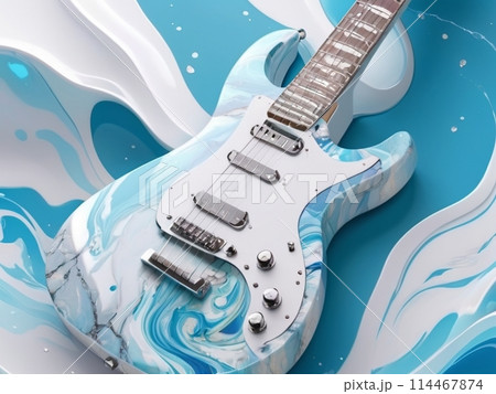 白と水色のマーブル模様のエレキギター 114467874