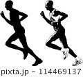 marathon runner sketch and silhouette - vector 114469137