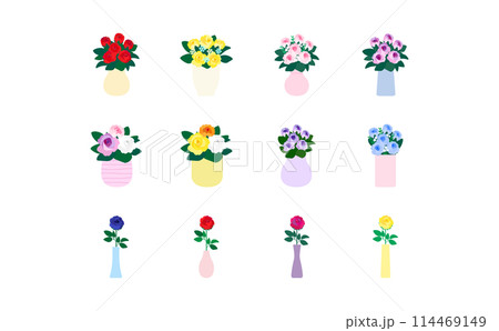 花瓶に入ったバラのイラストセット 114469149