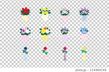 花瓶に入ったバラのイラストセット 114469149