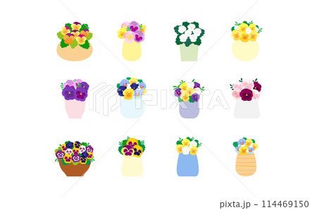 花瓶に入ったパンジーとビオラのイラストセット 114469150