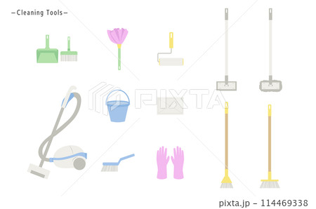 掃除道具の素材セット_主線なし 掃除道具の素材セット_主線なし 114469338