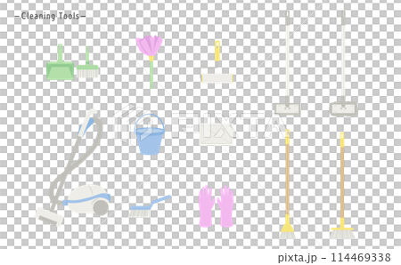 掃除道具の素材セット_主線なし 掃除道具の素材セット_主線なし 114469338