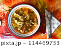 Hot vegetable and meat soup 114469733