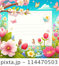 春を感じる満開の桜と色とりどりのチューリップ 114470503