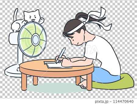 Vector illustration of a girl studying hard in summer Vector illustration of a girl studying hard in summer 114470640