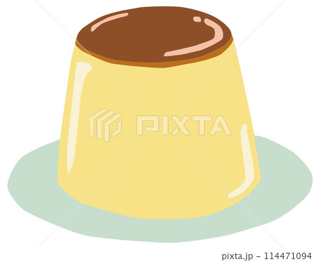 お皿に乗ったプリンのイラスト 114471094