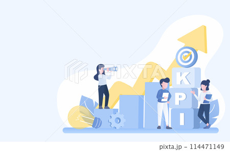 Business startup ideas concept. Arrow pointing up, growth and increase. Goal setting, target, strategy management, tactical planning, improvement and development. Flat vector design illustration. 114471149
