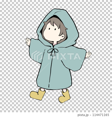 A child wearing a raincoat, looking in a good mood A child wearing a raincoat, looking in a good mood 114471165