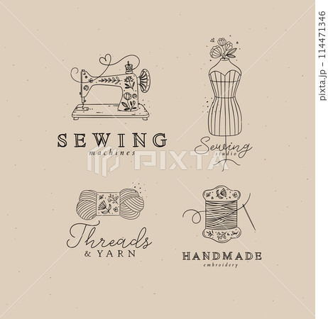 Sewing symbols with lettering coffee 114471346