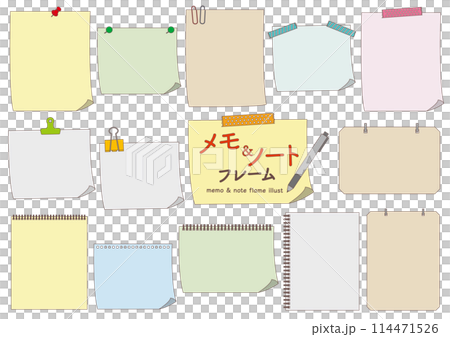 色々なメモとノートのイラストのセット_主線あり 114471526