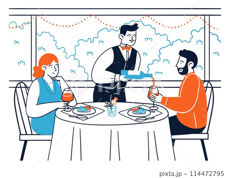 Couple rest in restaurant enjoying time together 114472795