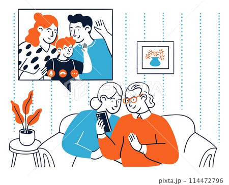 Grandparent having online call with relatives vector illustration 114472796