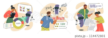 Entrepreneur, musician and copywriter characters using AI Entrepreneur, musician and copywriter characters using AI 114472801