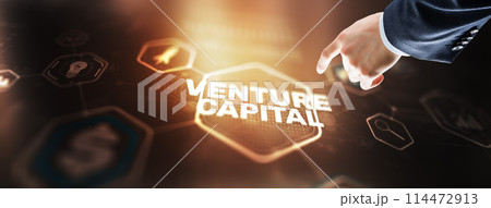 Businessman touching finger Venture Capital. Mixed Media 114472913