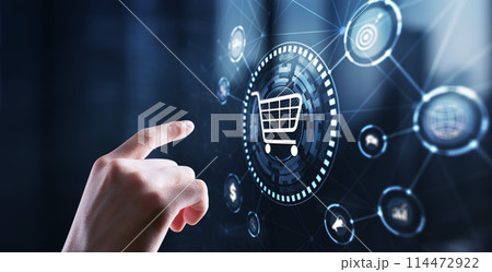 Businessman clicks E-commerce Global Business Digital Marketing Businessman clicks E-commerce Global Business Digital Marketing 114472922