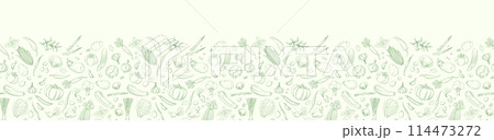 Farm Fresh Organic Vegetable Sketch border Pattern for Kitchen Decor. 114473272