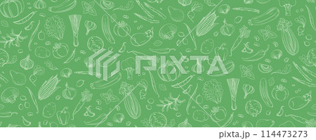 Colorful Hand-Drawn Vegetables Seamless Pattern for Healthy Living. 114473273