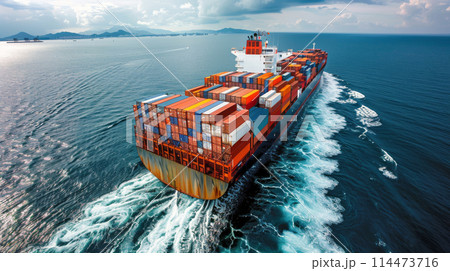 Large Cargo Ship in the Middle of the Ocean 114473716