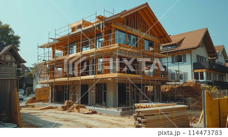 Model of a Wooden House on a Table Model of a Wooden House on a Table 114473783