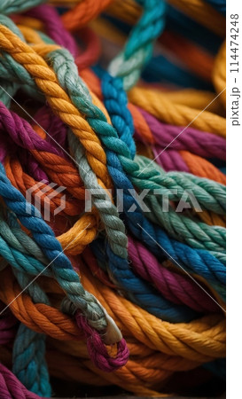 background of interweaving colored ropes and cordsのイラスト素材 [114474248 ...