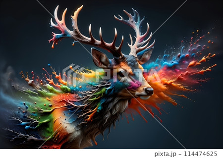 bright colorful deer, splash of colors 114474625