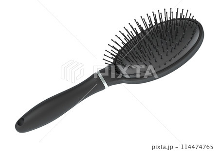Black Hairbrush with wire bristles and cushion base, 3D rendering 114474765