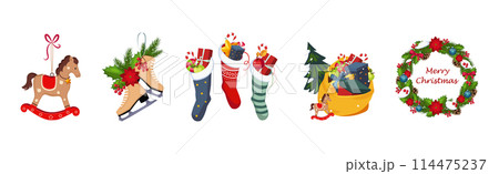 Christmas and New Year Holiday Object and Item Vector Set Christmas and New Year Holiday Object and Item Vector Set 114475237