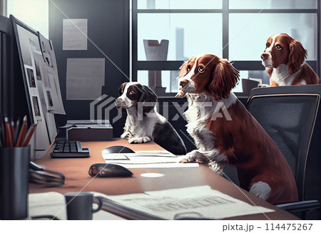 Dogs working in office 114475267