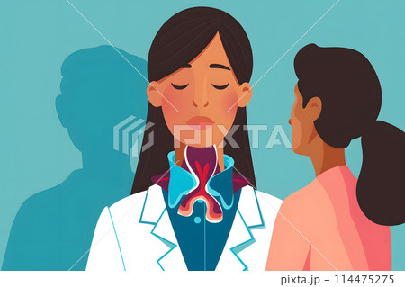 A doctor carefully examines a womans throat in a clinical setting A doctor carefully examines a womans throat in a clinical setting 114475275