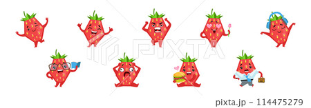 Funny Strawberry Flat Character with Emotion Vector Set Funny Strawberry Flat Character with Emotion Vector Set 114475279