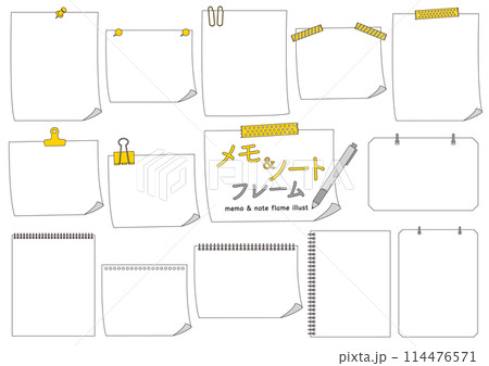 色々なメモとノートのイラストのセット_線画 114476571
