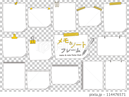 色々なメモとノートのイラストのセット_線画 114476571