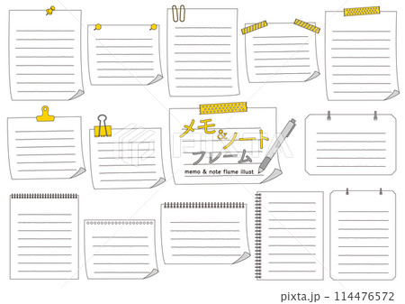 罫線のあるメモとノートのイラストのセット_線画 114476572