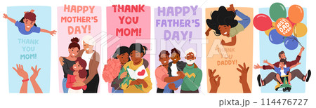 Vibrant Vector Banners Featuring Diverse Families On Mothers And Fathers Day Celebrations, Special Festive Occasions Vibrant Vector Banners Featuring Diverse Families On Mothers And Fathers Day Celebrations, Special Festive Occasions 114476727